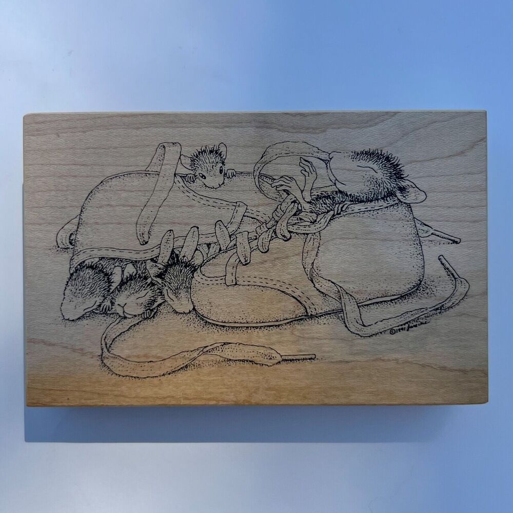 House Mouse Vintage 1998 Baby Shoes Wood & Rubber Stamp Stampa Rosa 61